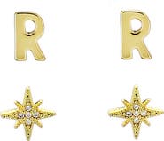 Panacea Initial Starburst Set of 2 Stud Earrings