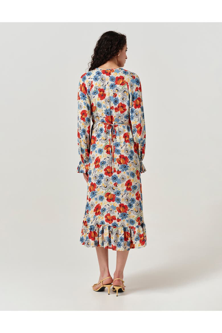 Georgie Tie Neck Crepe Midi Dress, Alternate, color, Ivory Floral