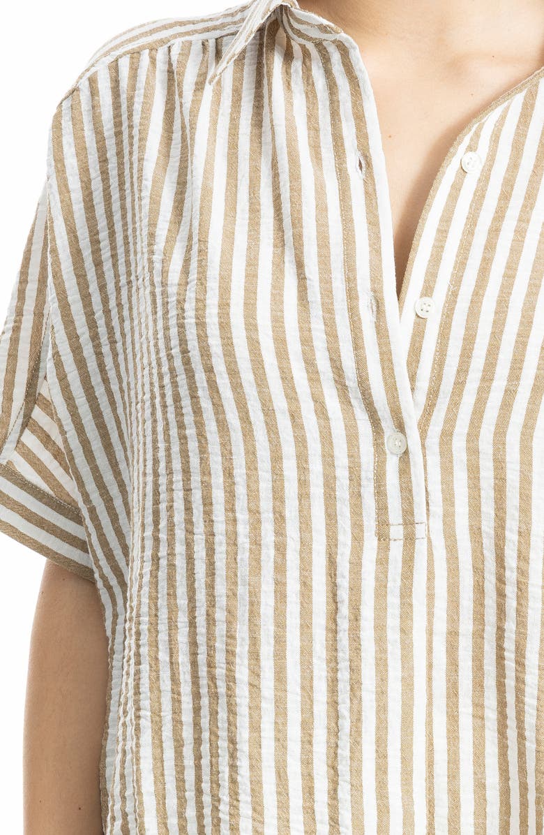 MAX STUDIO Textured Stripe Camp Shirt, Alternate, color, Beige/ White Stripe