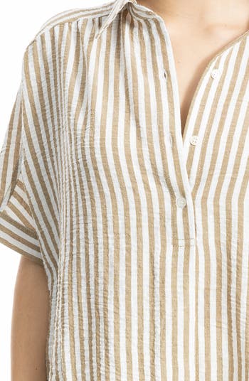 Textured Stripe Camp Shirt