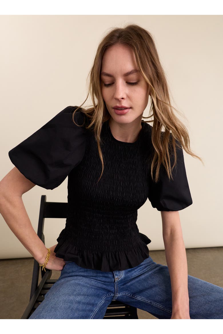 Lillie Organic Smocked Top, Alternate, color, Caviar Black
