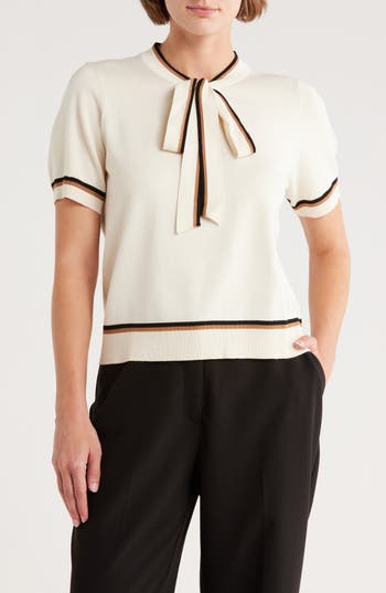 Adrianna Papell Double Tie Sweater In White