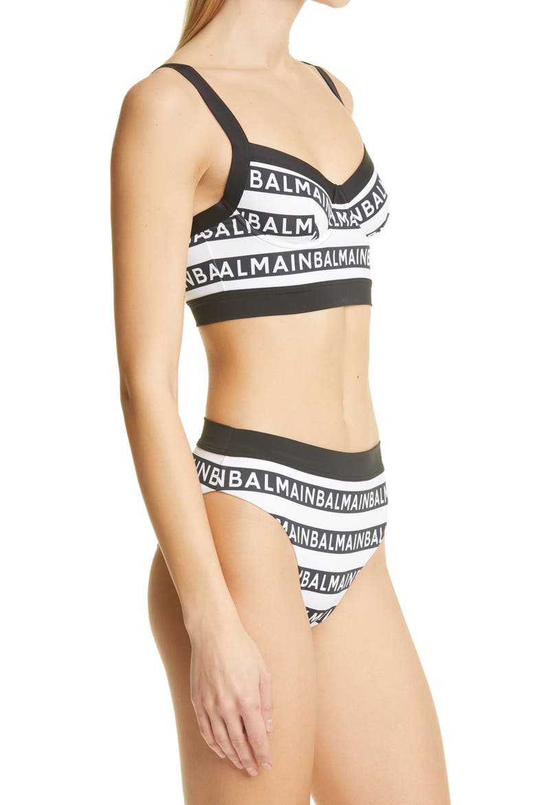 Logo Stripe Two-Piece Swimsuit, Alternate, color, WHITE/ BLACK