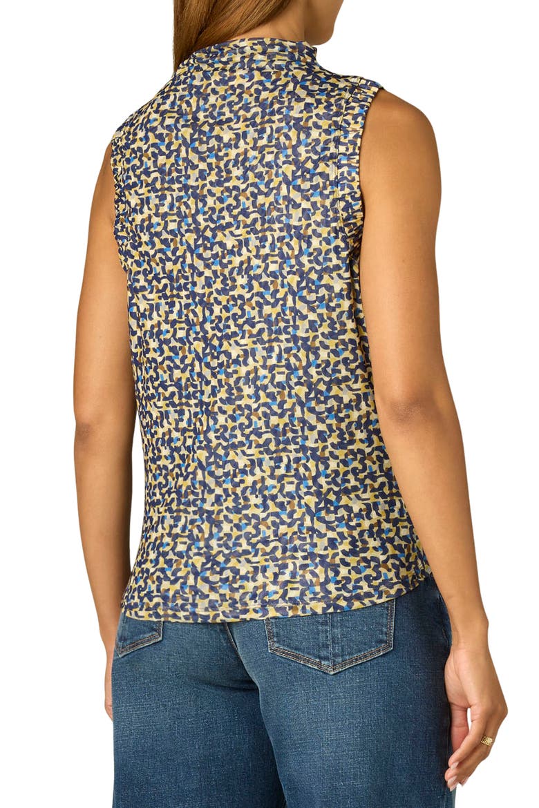 Print Mock Neck Sleeveless Top, Alternate, color, NAVY/ CHARTREUSE
