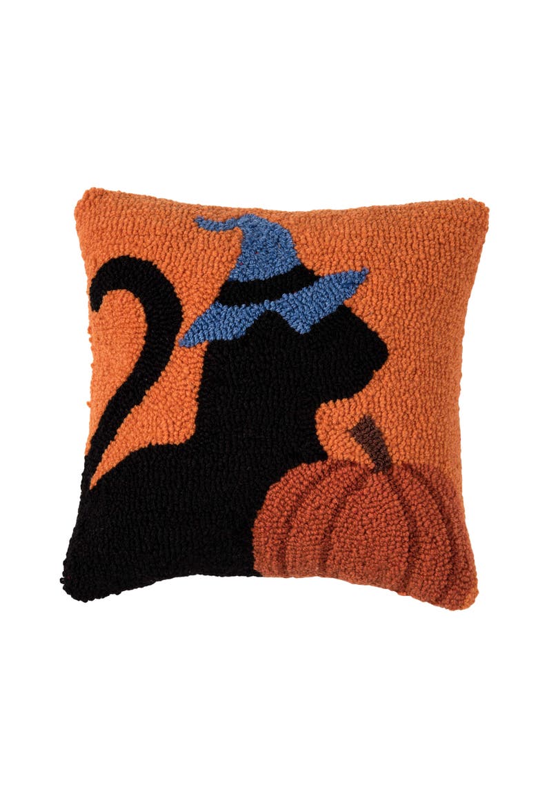 Cat Witch Halloween Mini Hooked Accent Pillow, Main, color, Orange