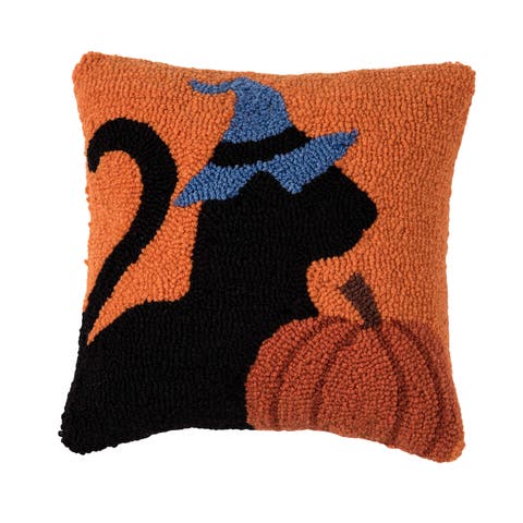 Cat Witch Halloween Mini Hooked Accent Pillow