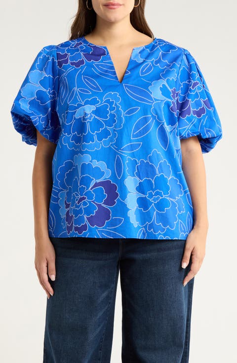 Adi Maris Floral Cotton Poplin Top (Plus)