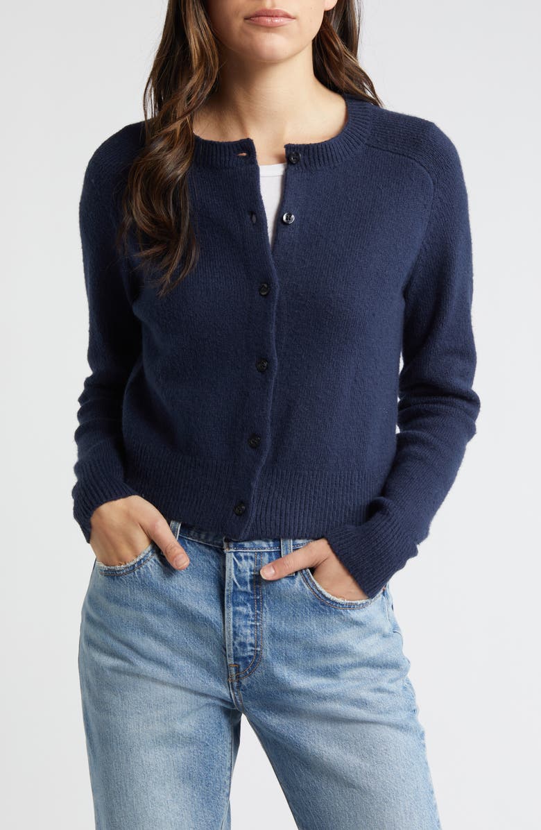 Treasure & Bond Crewneck Cotton Blend Cardigan, Alternate, color, Navy Blazer