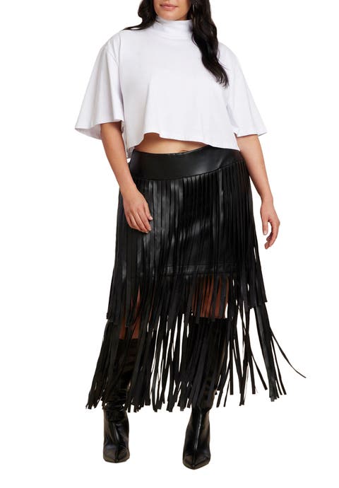 Faux Leather Fringe Skirt (Plus Available)
