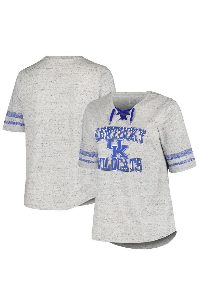 PROFILE Women's Profile Heather Gray Kentucky Wildcats Plus Size Striped Lace-Up V-Neck T-Shirt, Main, color, 