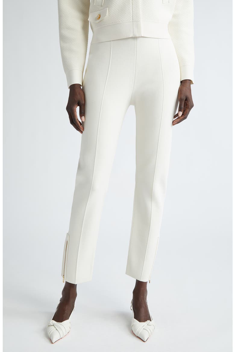 Pebble Texture Double Face Knit Pants, Main, color, ECRU