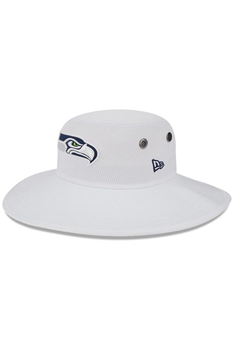 Men's New Era White Seattle Seahawks 2023 NFL Training Camp Panama Bucket Hat, Main, color, White