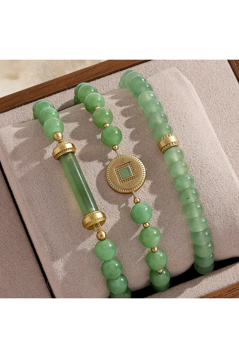 Jade Serenity Beaded Gold Plated Women's Bracelet - Eternal Dawn, Alternate, color, Pastel Green