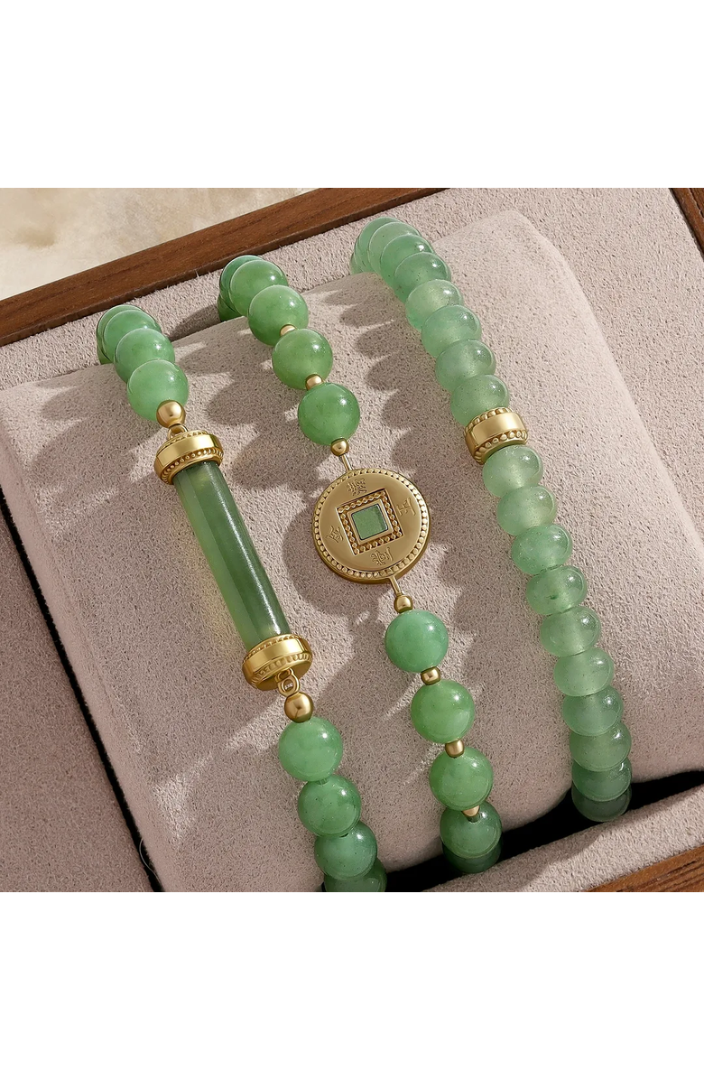 Karma and Luck Golden Fortune Jade Lucky Coin Bracelet, Alternate, color, Pastel Green/Gold