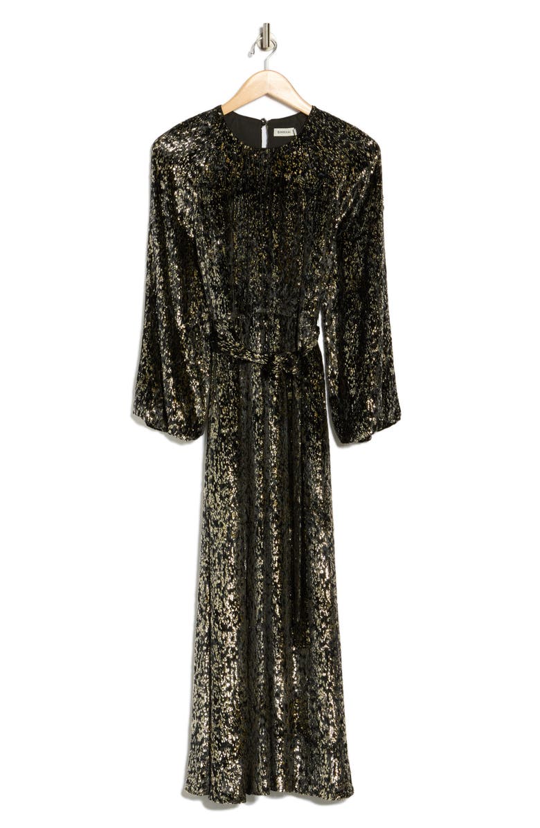 Simkhai Odina Long Sleeve Gown, Alternate, color, Black/ Gold Metallic