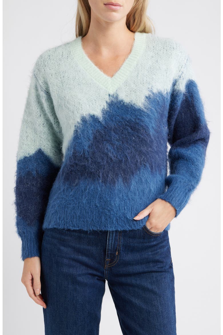 Brushed Jacquard V-Neck Sweater, Main, color, MINT