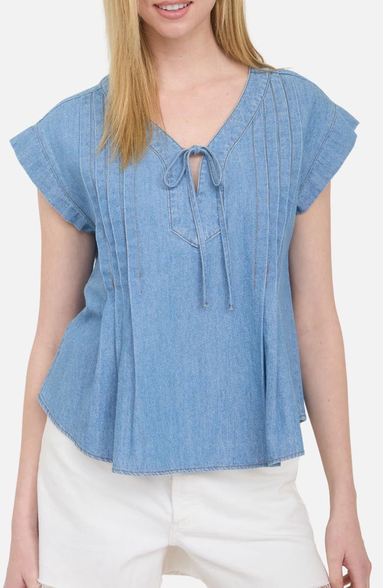 Blu Pepper Pleated Chambray Top, Main, color, Chambray