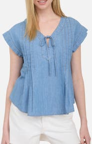 Blu Pepper Pleated Chambray Top