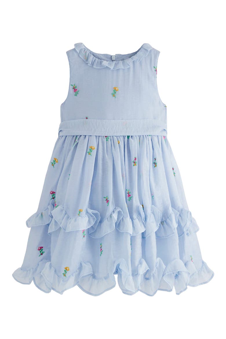 Kids' Embroidered Ruffle Tie Belt Party Dress, Main, color, MISTY BLUE