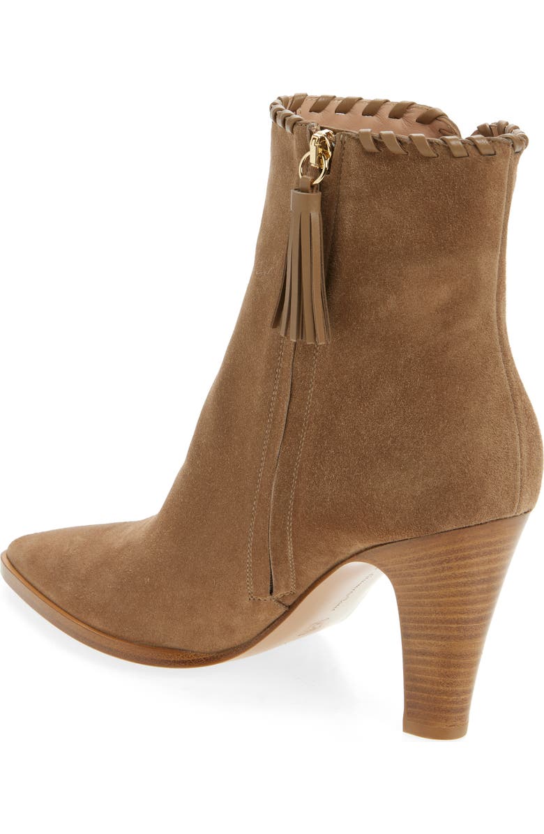 Gianvito Rossi Whipstitch Pointed Toe Bootie, Alternate, color, Camel