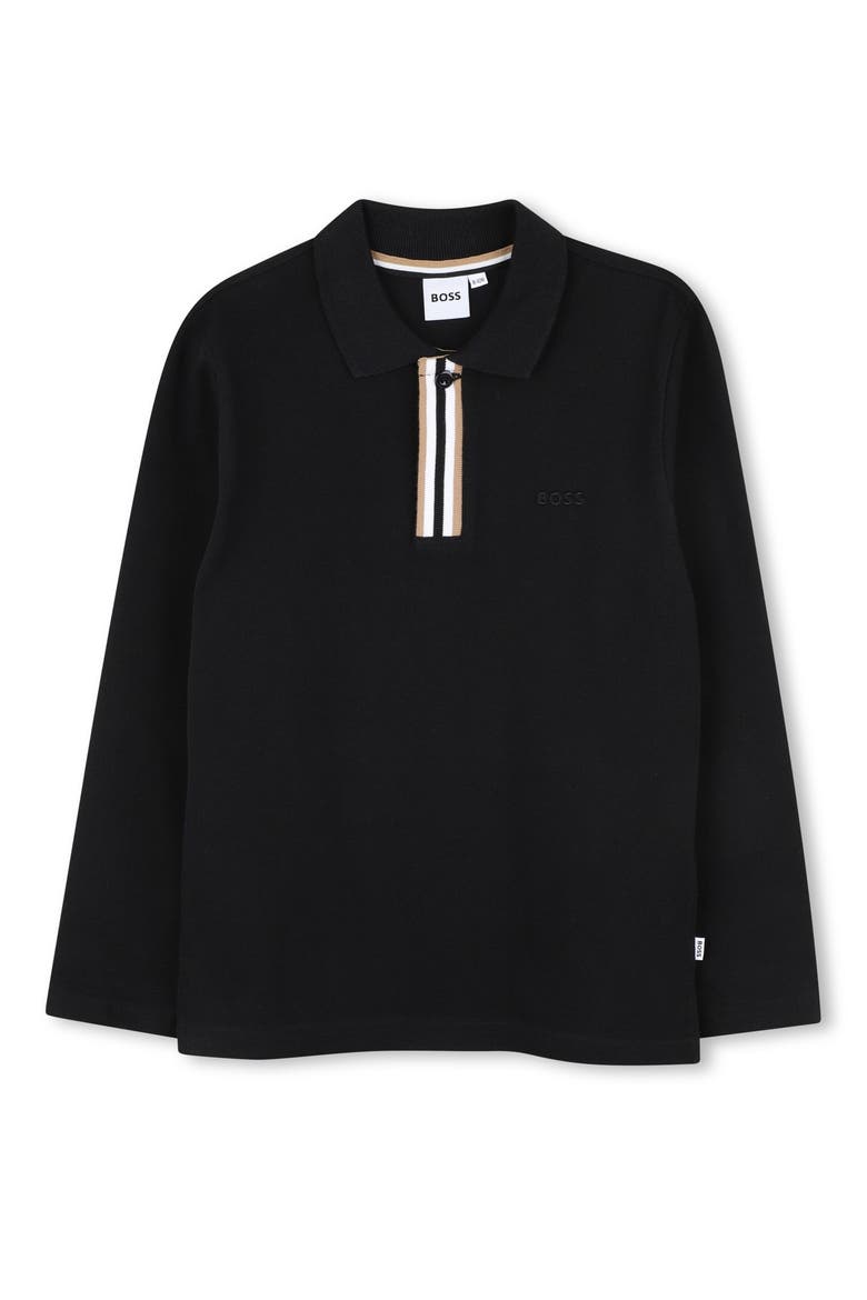 Kids' Long Sleeve Cotton Polo, Main, color, BLACK