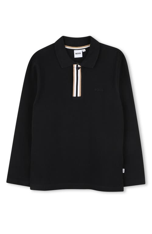 BOSS Kidswear Kids' Long Sleeve Cotton Polo in Black  product