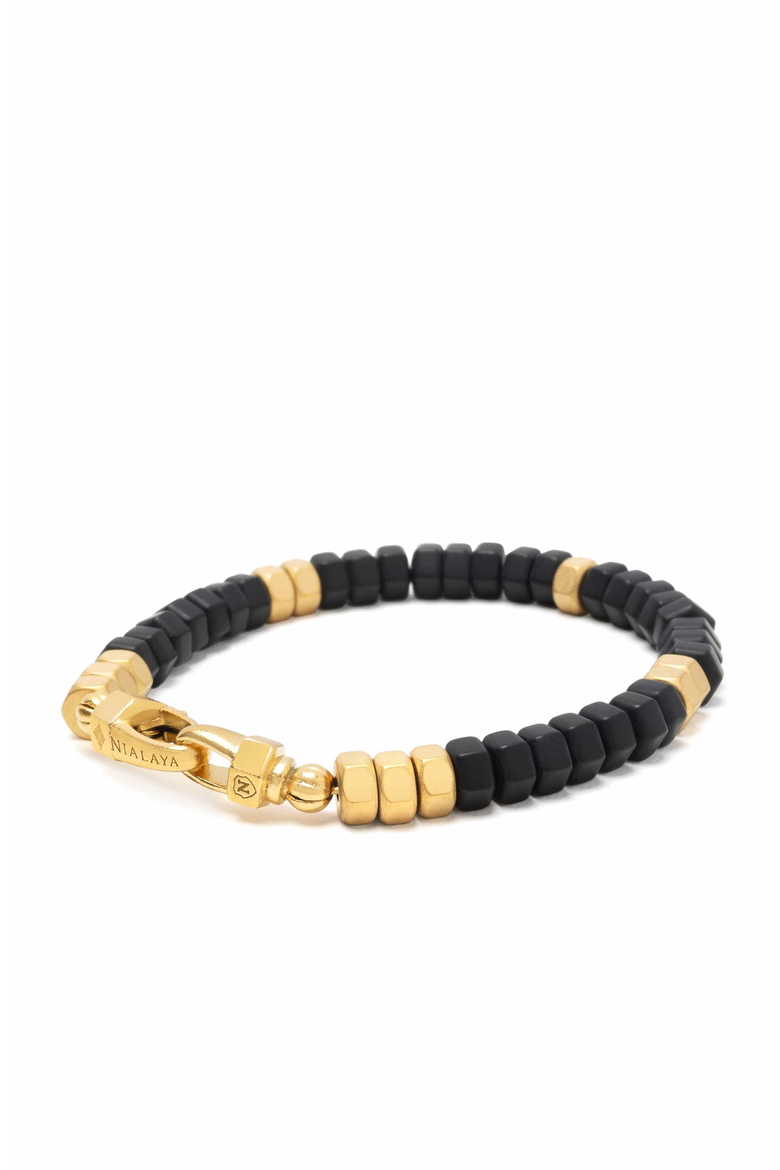 Hexagon Onyx Beaded Gold Bracelet, Alternate, color, Black Onyx / Gold