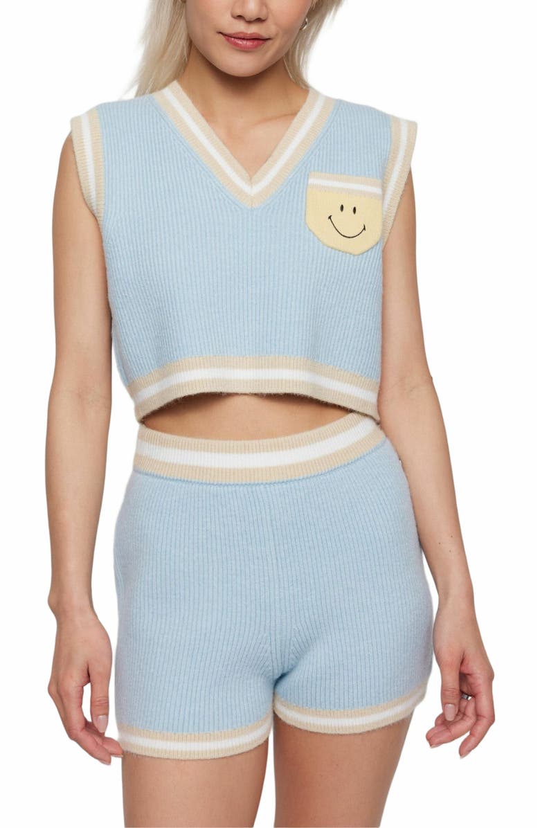 Samii Ryan | Smiley� Wimbeldon Knit Shorts , Blue , Small , 2, Alternate, color, Baby Blue