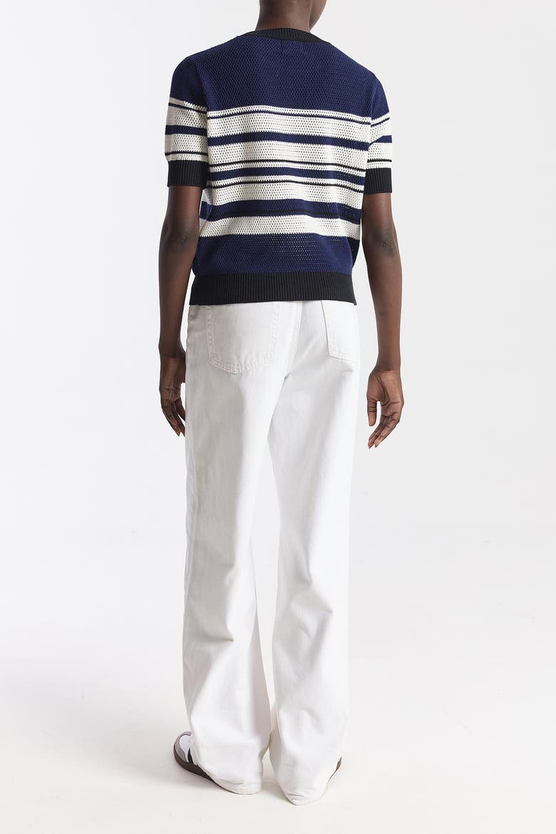 Textured Stripe Crewneck Top, Alternate, color, Navy/Ivory, Black