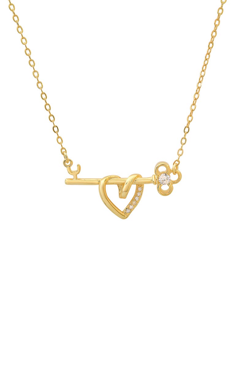 Queen Jewels Key to my Heart CZ Bar Necklace, Main, color, Gold