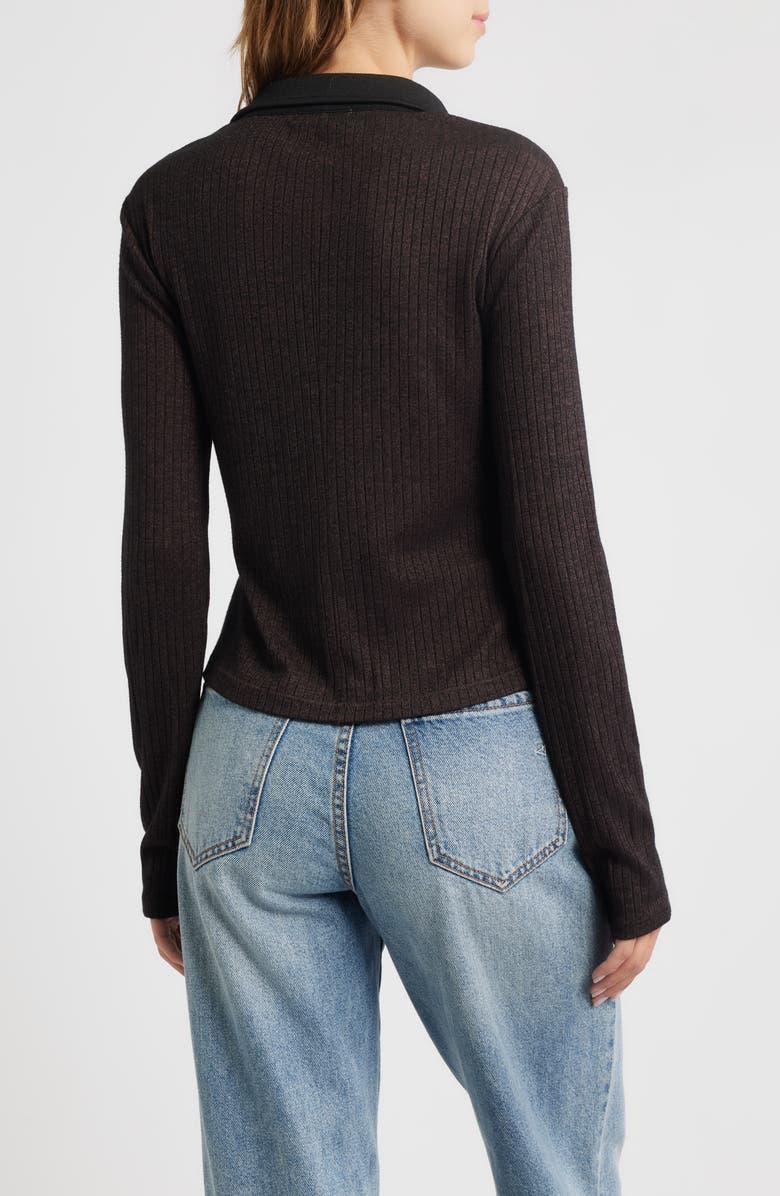 rag & bone Contrast Trim Rib Button-Up Shirt, Alternate, color, Dark Brown