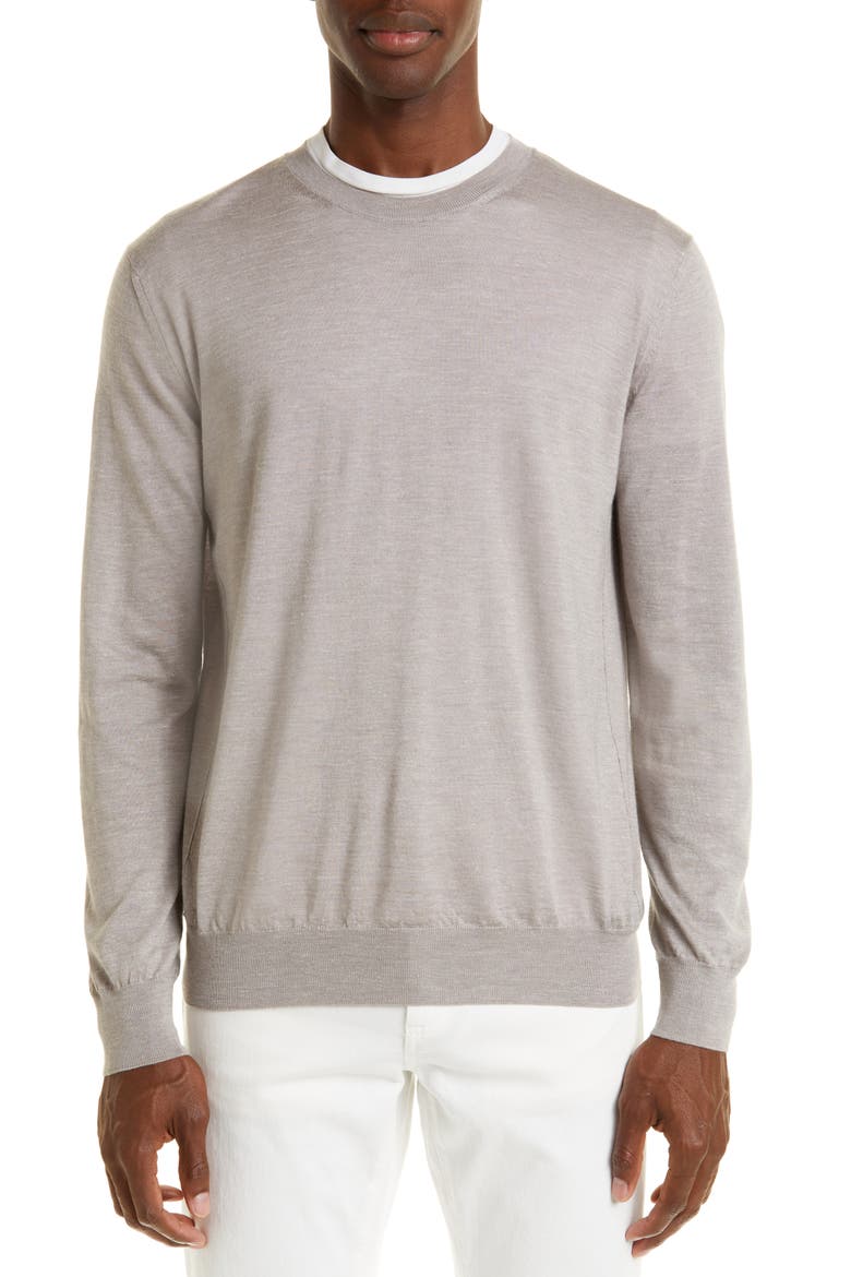 Faded Silk, Cashmere & Linen Crewneck Sweater, Main, color, BEIGE