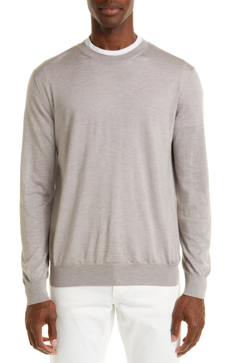 ZEGNA Faded Silk, Cashmere & Linen Crewneck Sweater, Main, color,