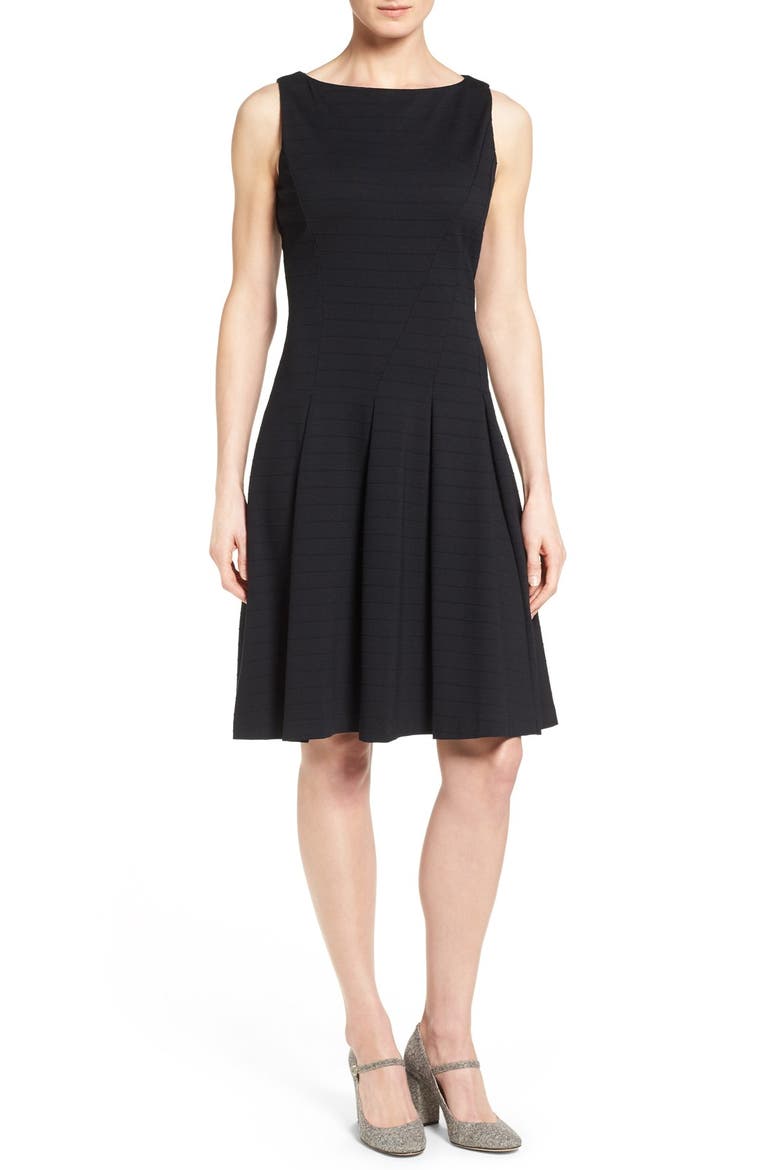 Ponte Fit & Flare Dress, Main, color, BLACK