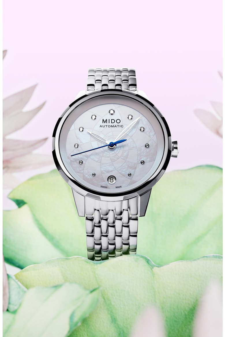 Rainflower Diamond Automatic Bracelet Watch, 34mm, Alternate, color, WHITE MOTHER OF PEARL
