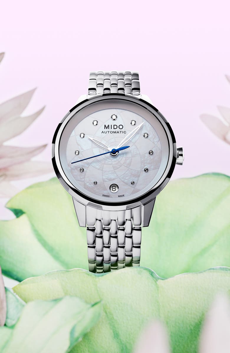 MIDO Rainflower Diamond Automatic Bracelet Watch, 34mm, Alternate, color, White Mother Of Pearl