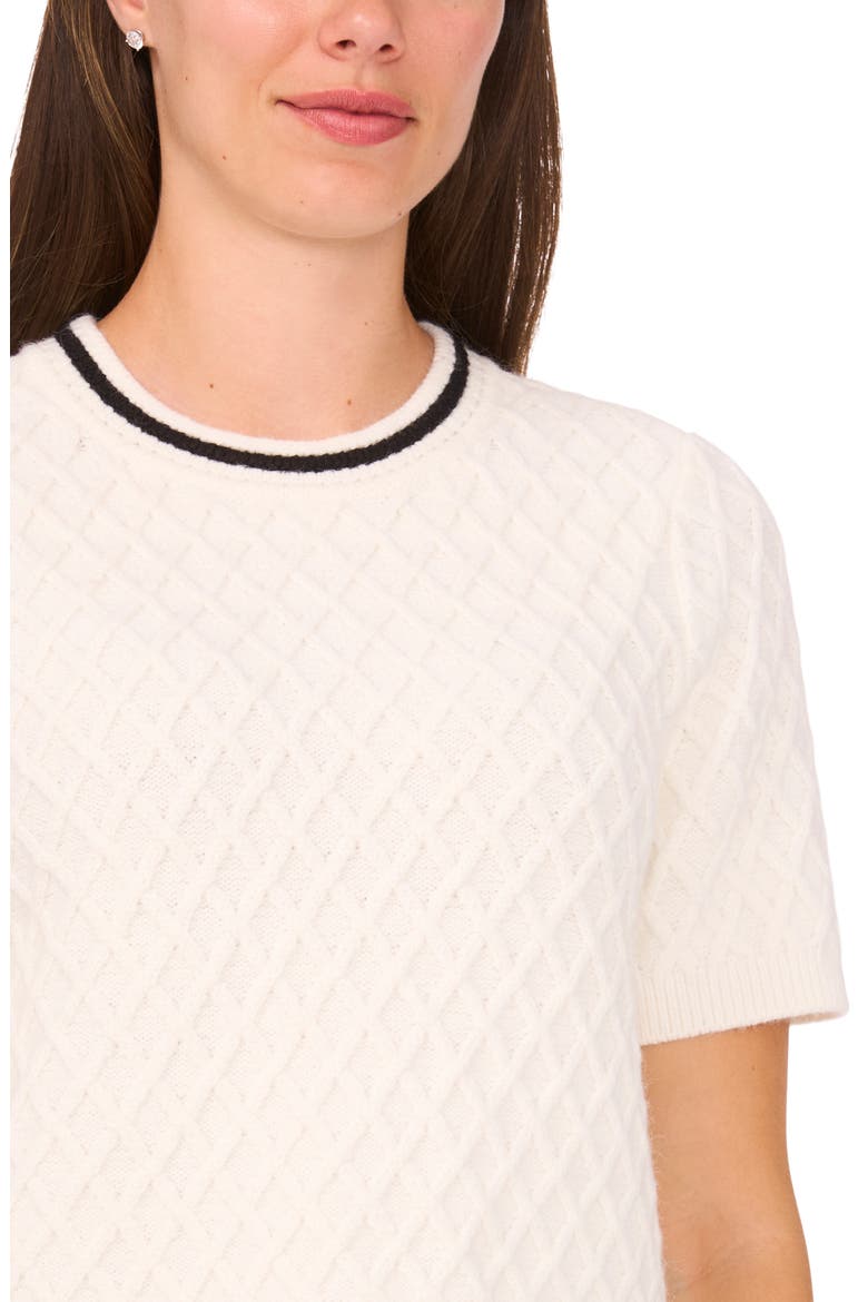 Diamond Stitch Short Sleeve Sweater, Alternate, color, NEW IVORY
