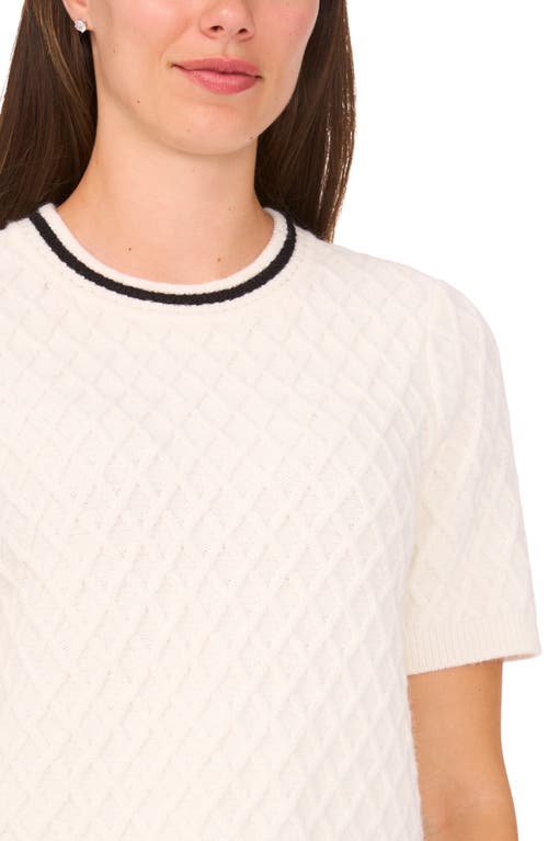 Halogenr Halogen(r) Diamond Stitch Short Sleeve Sweater In White