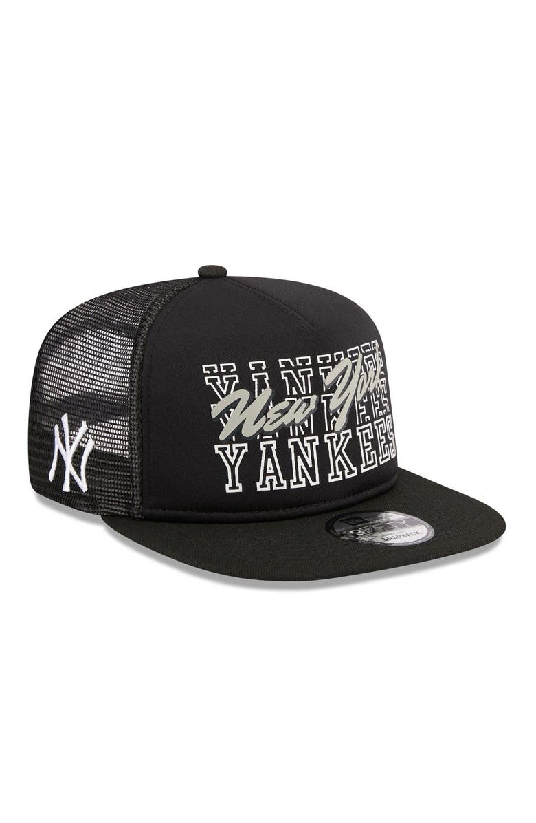 New Era Men's New Era Black New York Yankees  Street Team A-Frame Trucker 9FIFTY Snapback Hat, Main, color, Black