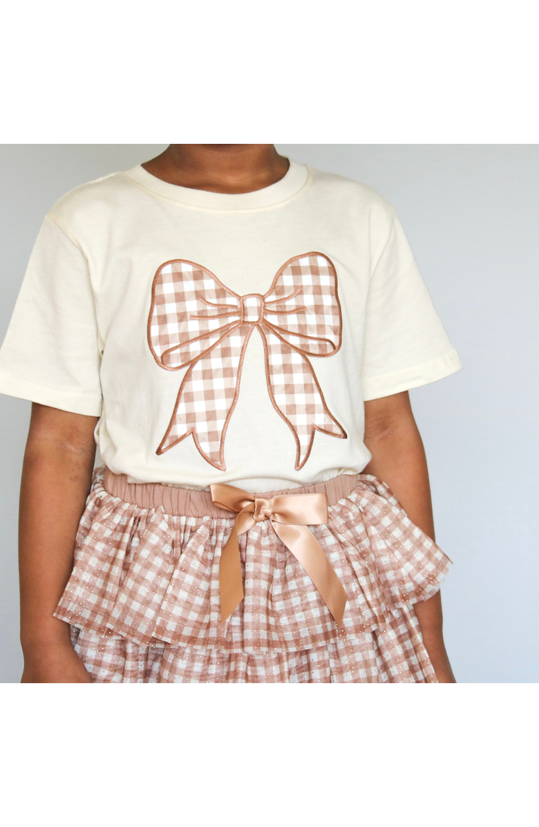 Sweet Wink Gingham Bow Patch Short Sleeve T-Shirt, Alternate, color, Natural