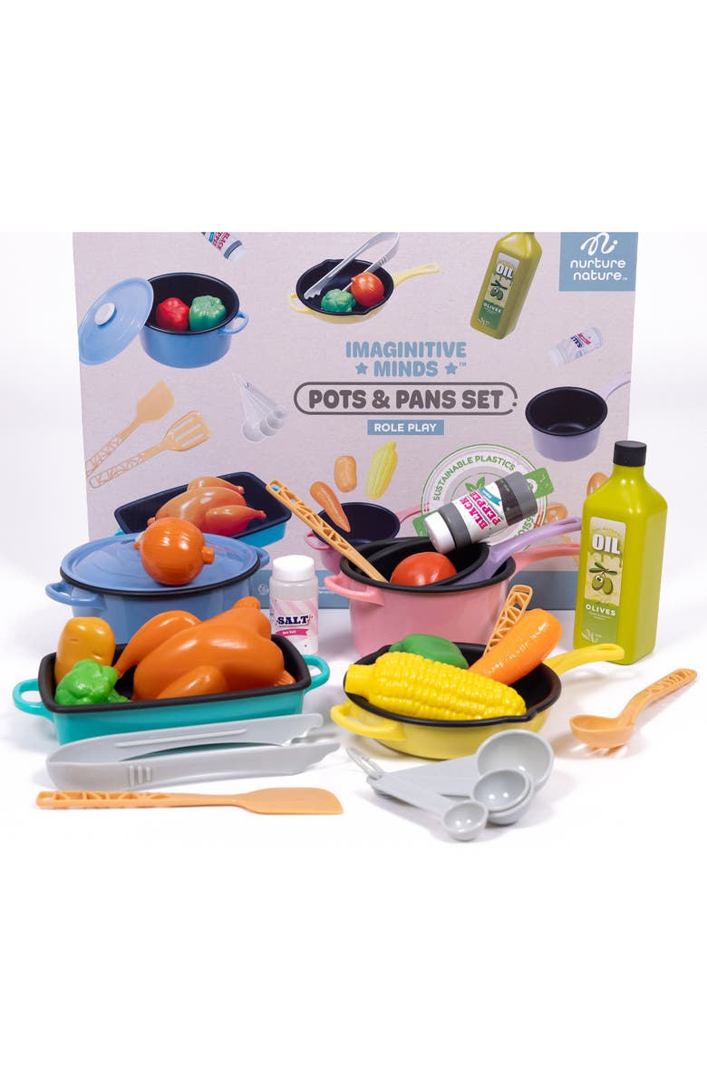 NurtureNature Cooking Set 27Pc Toy Food, Pots, Utensils, Pretend Play, Kids 3+, Alternate, color, Multicolored