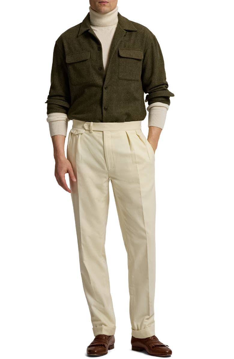 Ralph Lauren Purple Label Pleated Cream Wool Flannel Trousers, Alternate, color, Cream