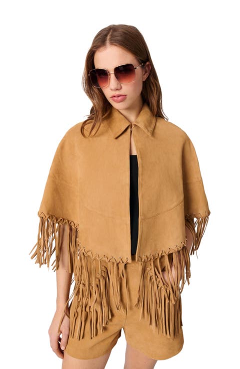 Short nubuck fringed coat