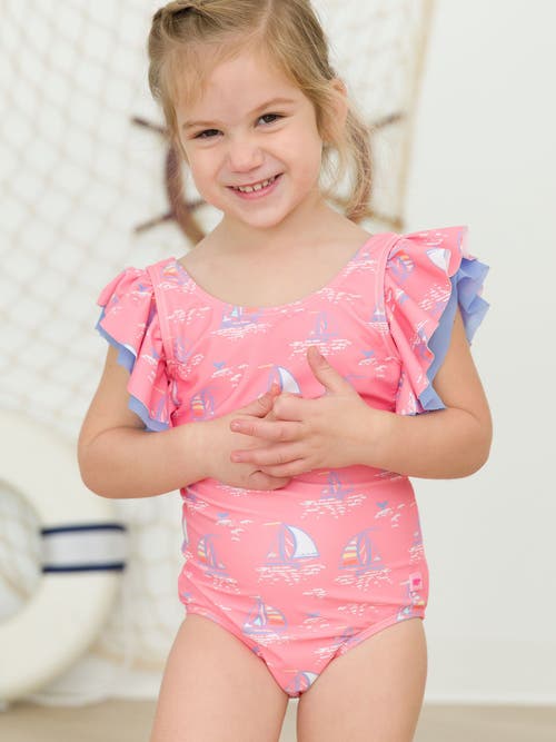 Shop Rufflebutts Baby/toddler Girls Upf50+ Sun Protected Butterfly One Piece In Pink Seas The Day