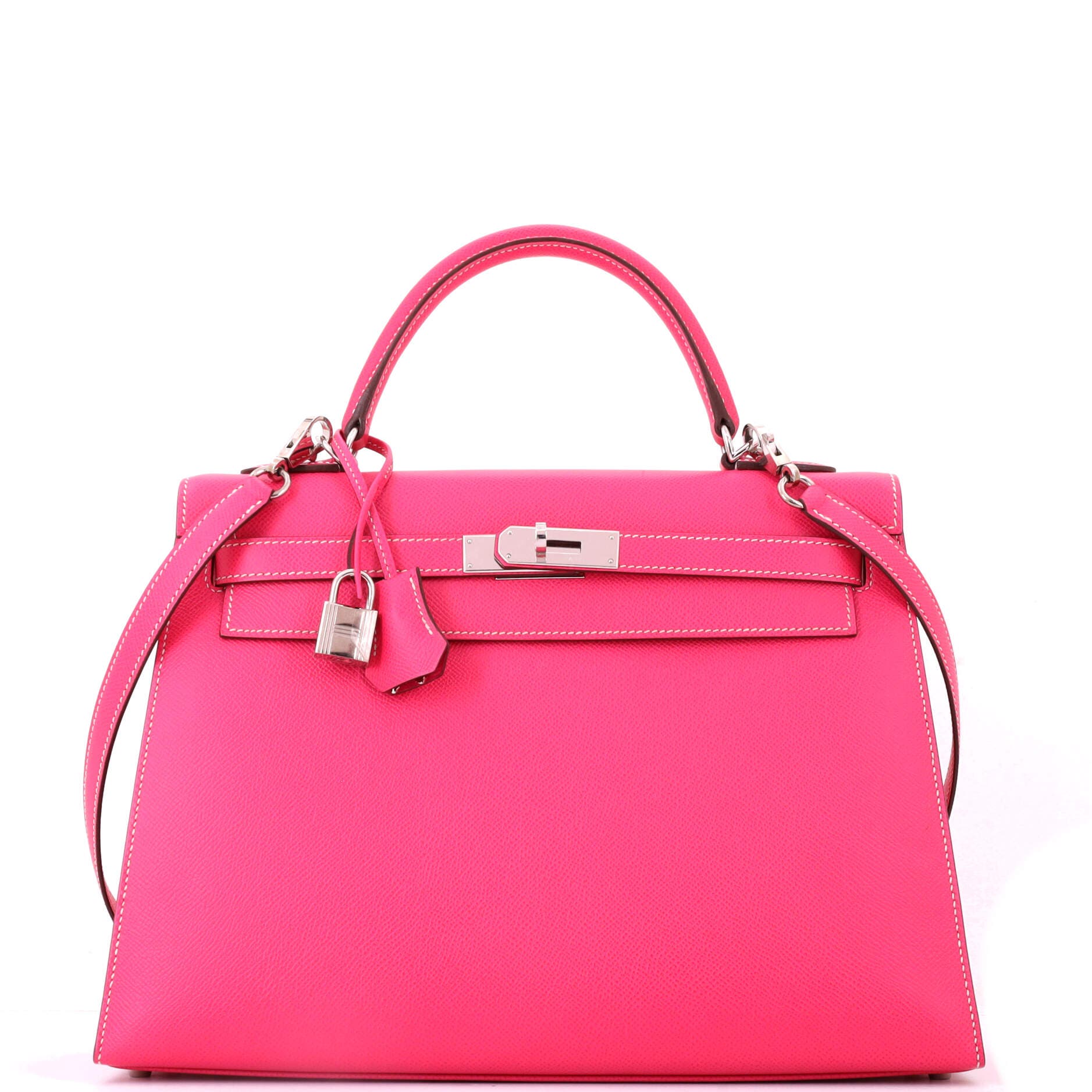 Pre-Owned Hermes Kelly Handbag Pink Epsom with Palladium Hardware 32, Main, color, Rose Tyrien