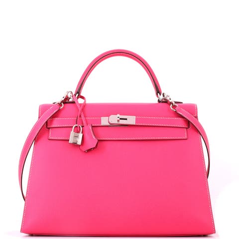 Kelly Handbag Pink Epsom with Palladium Hardware 32