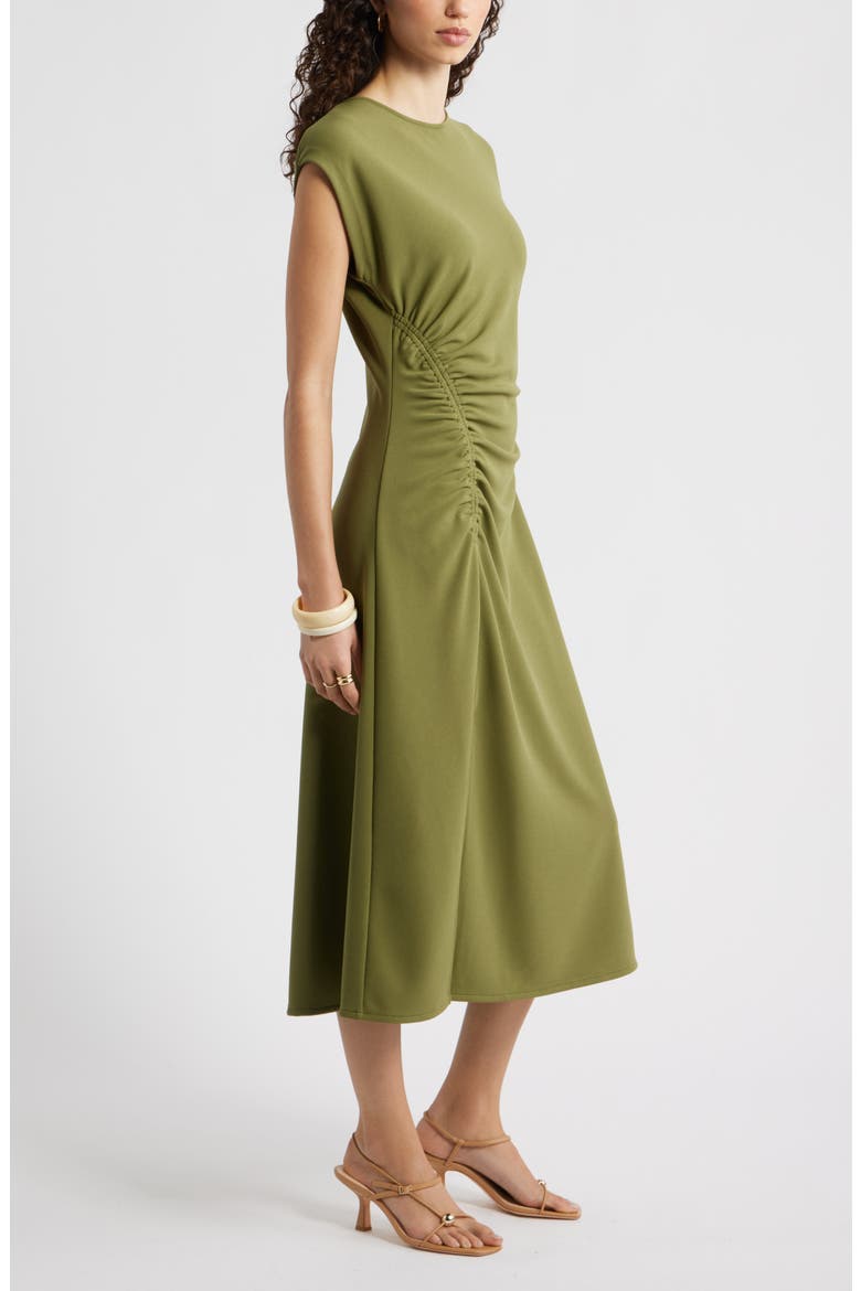 Side Ruched Knit Midi Dress, Alternate, color, OLIVE CAPULET