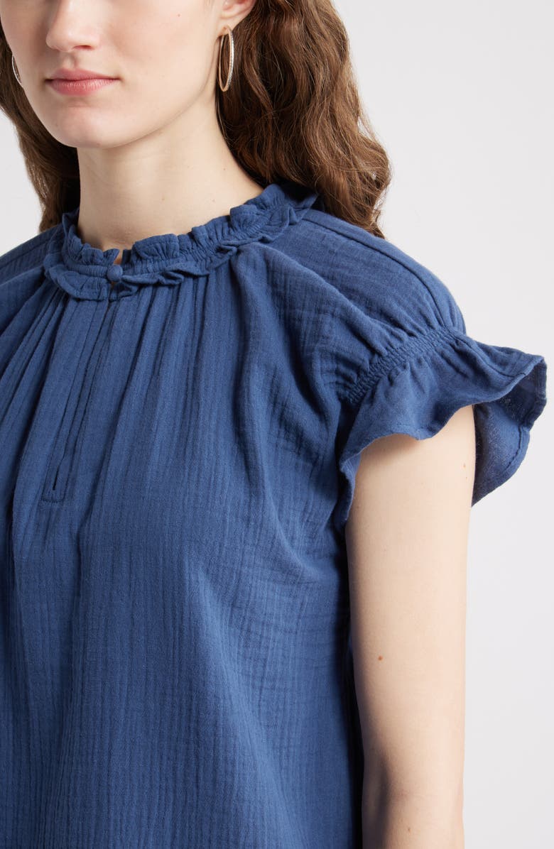 Caslon<sup>®</sup> Ruffle Cotton Gauze Top, Alternate, color, Navy Denim