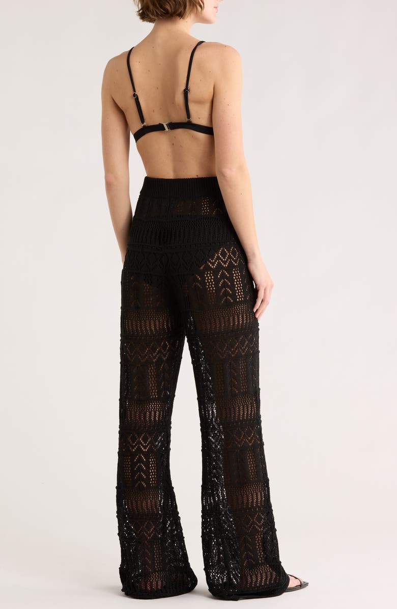 Elan Crochet Wide Leg Cover-Up Pants, Alternate, color, Black