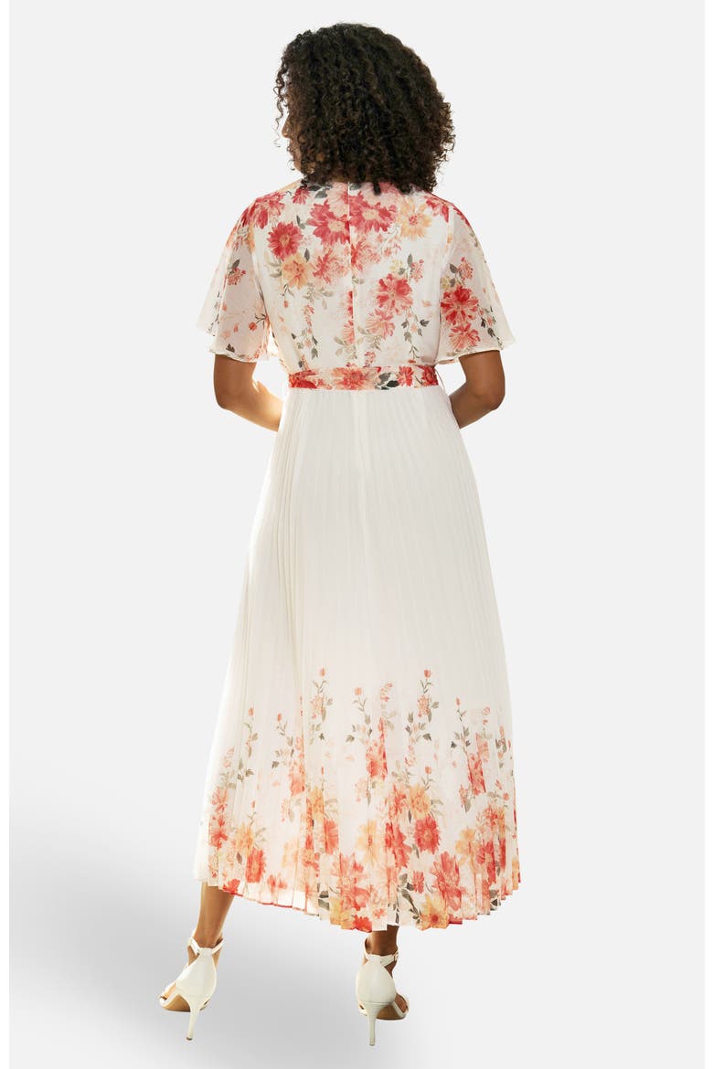 Short Sleeve Pleated Midi Dress, Alternate, color, White, Coral